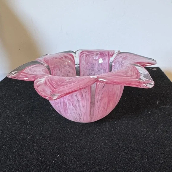 Murano Style Art Glass Style Hand Blown 6 Petal Flower Votive Candle Holder - Picture 5 of 7